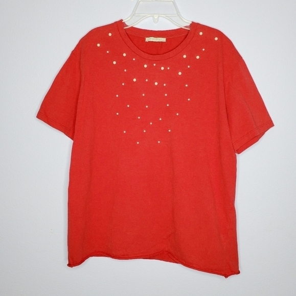 Zara Trafaluc Red Faux Pearl Distressed T-Shirt - Picture 4 of 10